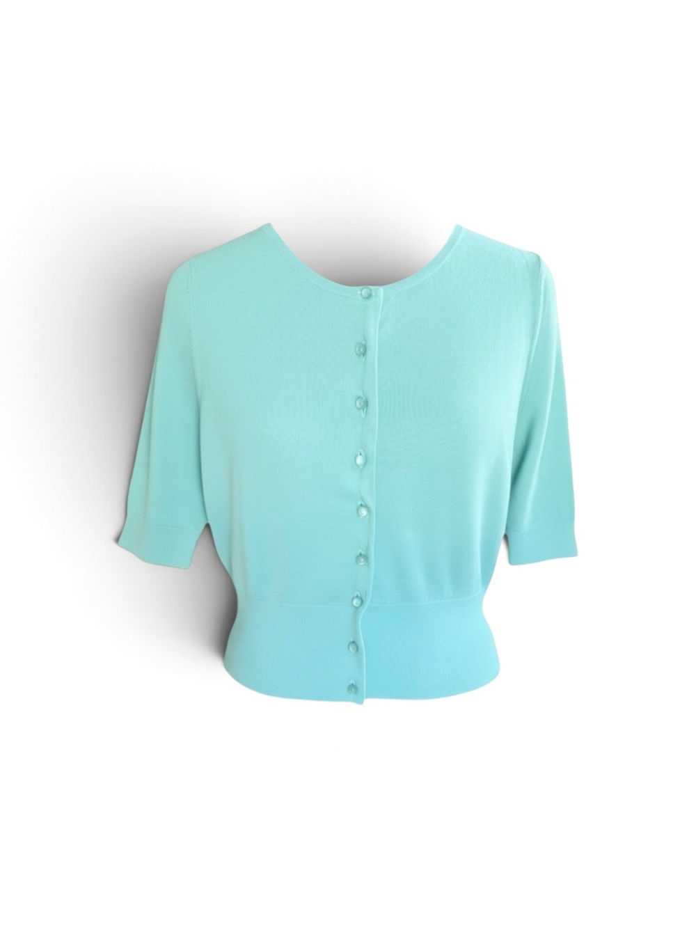 Boden Tiffany Blue Pearl Button Cropped Cardigan Sweater